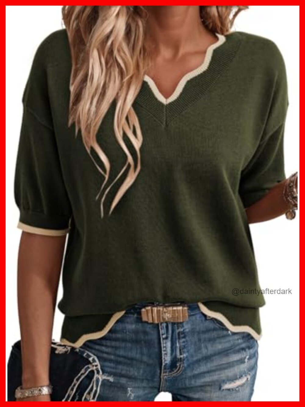 Women's Short Sleeve Ribbed Knit Sweater Pullover V-Neck Lightweight Top